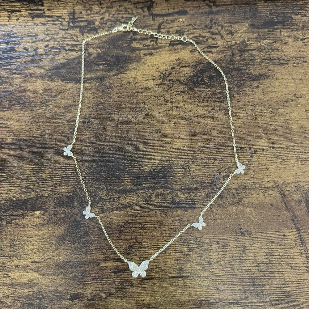 Adinas Jewels Gold Tone Butterfly Necklace 925 Sterling Silver 16.5 Inch Adjust